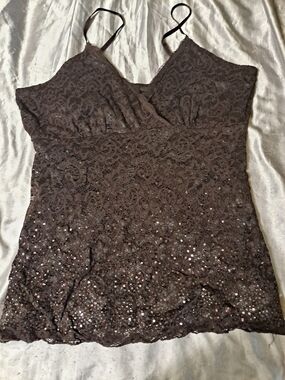 Studio Y Brown Lace Sequin Cami